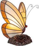 Tiffany Vlinder - Crème-amber - H 24 cm - Glas in lood - Vlinderlamp | RORUVERA