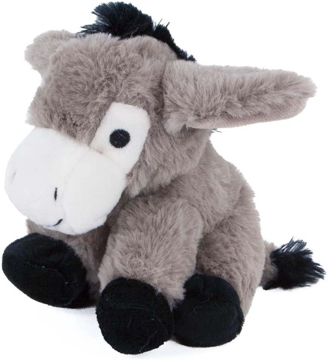 Pluche Ezel - Knuffel Dier - Kinderkamer Decoratie - Zittend Model - 19 cm Hoog - Grijs Zwart Wit