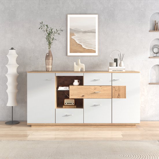 Tv-meubel Stonegrace Acacia Bruin 240 Cm 2 Deuren 2 Laden 1 Legplank Steenfineer V Poot Zwart