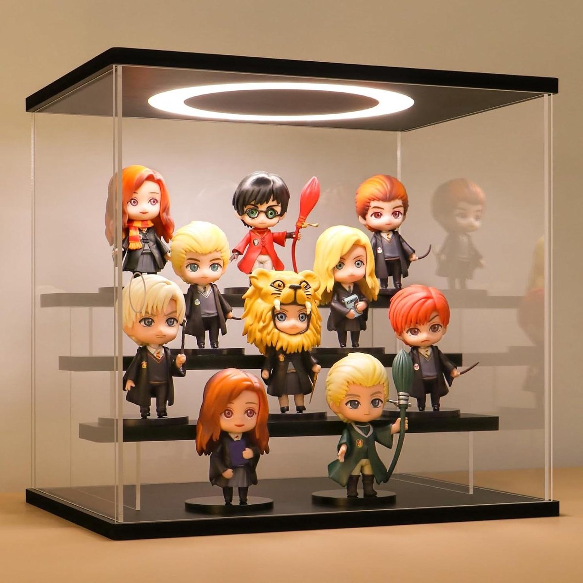 Vitrine voor verzameling met LED-verlichting en 5 verdiepingen, acryl, houtkleur 30x28x30 cm