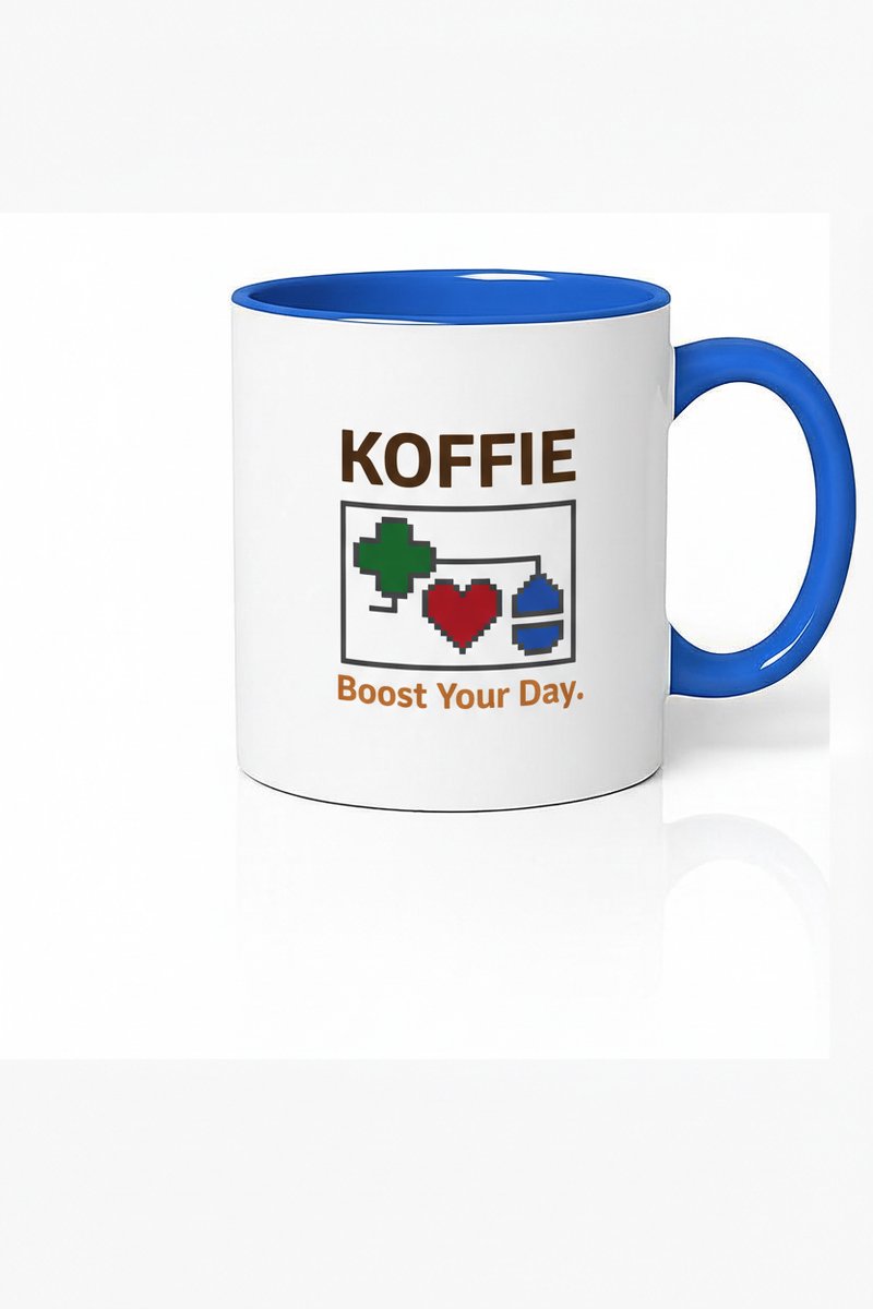Koffie Boost Your Day Mok - Pixel Art Koffiemok Blauw