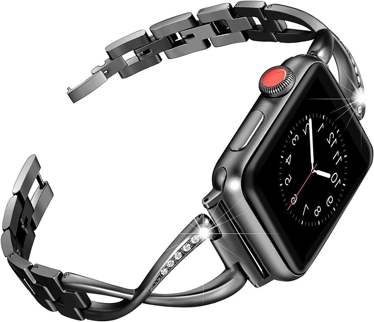 Compatibel Horlogebandje voor Apple Watch Serie 7 - Dames - Vervangingsband - Zwart - 38mm-40mm - 41 mm - SE-6-5 - Zoekwoorden: horlogebandje, Apple Watch Serie 7, vervangingsband.