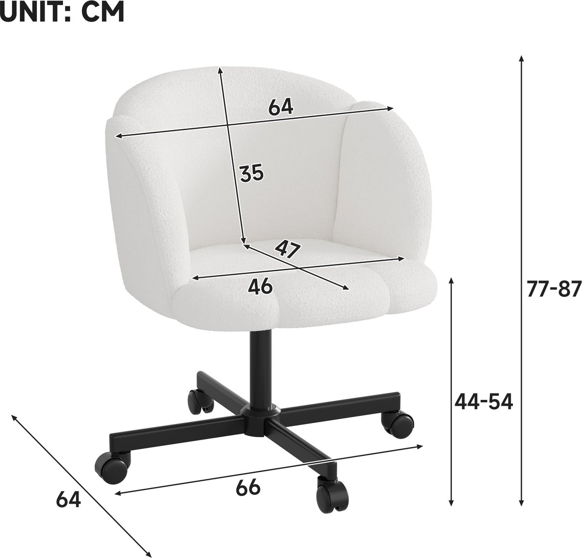 STILVORA Bureaustoel Teddy Beige - Hoogte Verstelbaar & - afbeelding 3