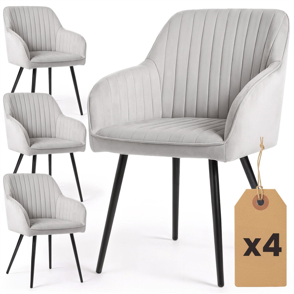 Set van 4 Eetkamerstoelen FLORENCE met Armleuningen / Gestoffeerde Stoelen / Fluwelen Stoe