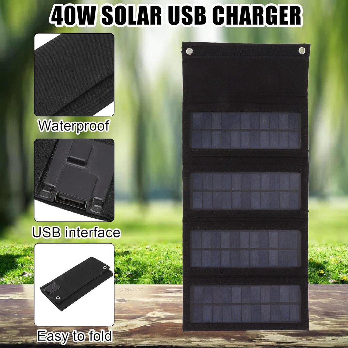 Opvouwbare zonne oplader met 4 panelen - 40W draagbare Power Bank voor smartphones en tablets - Ideaal voor kamperen en wandelen - Snelle zonne energie bron. – foto 5