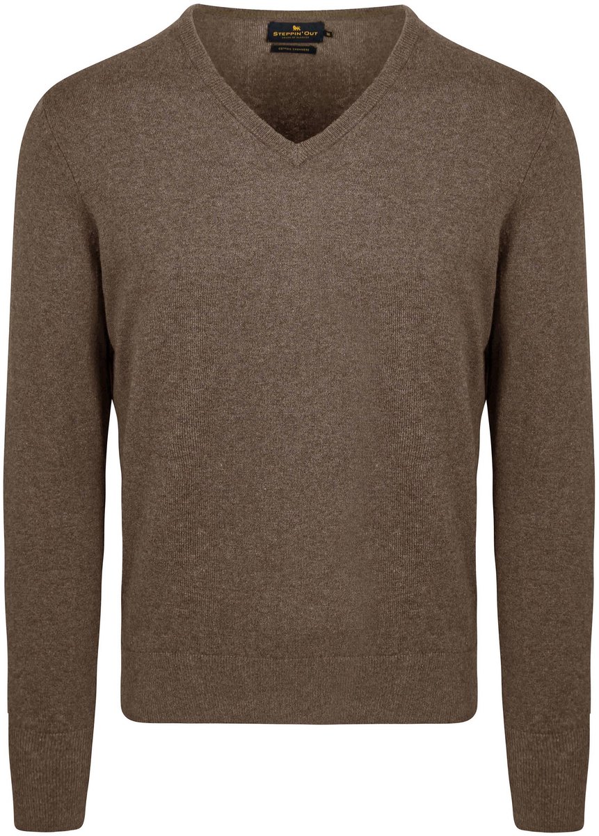 Steppin' Out Trui Cotton Cashmere V-hals Taupe Melange - Maat XXL - Heren - Pullovers