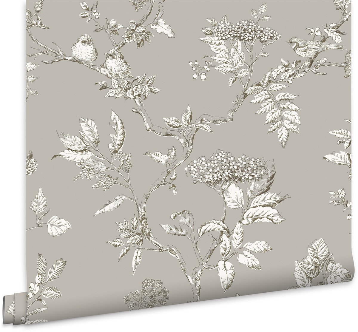 Laura Ashley Elderwood Behang - Planten - 10mx52cm - Grijs