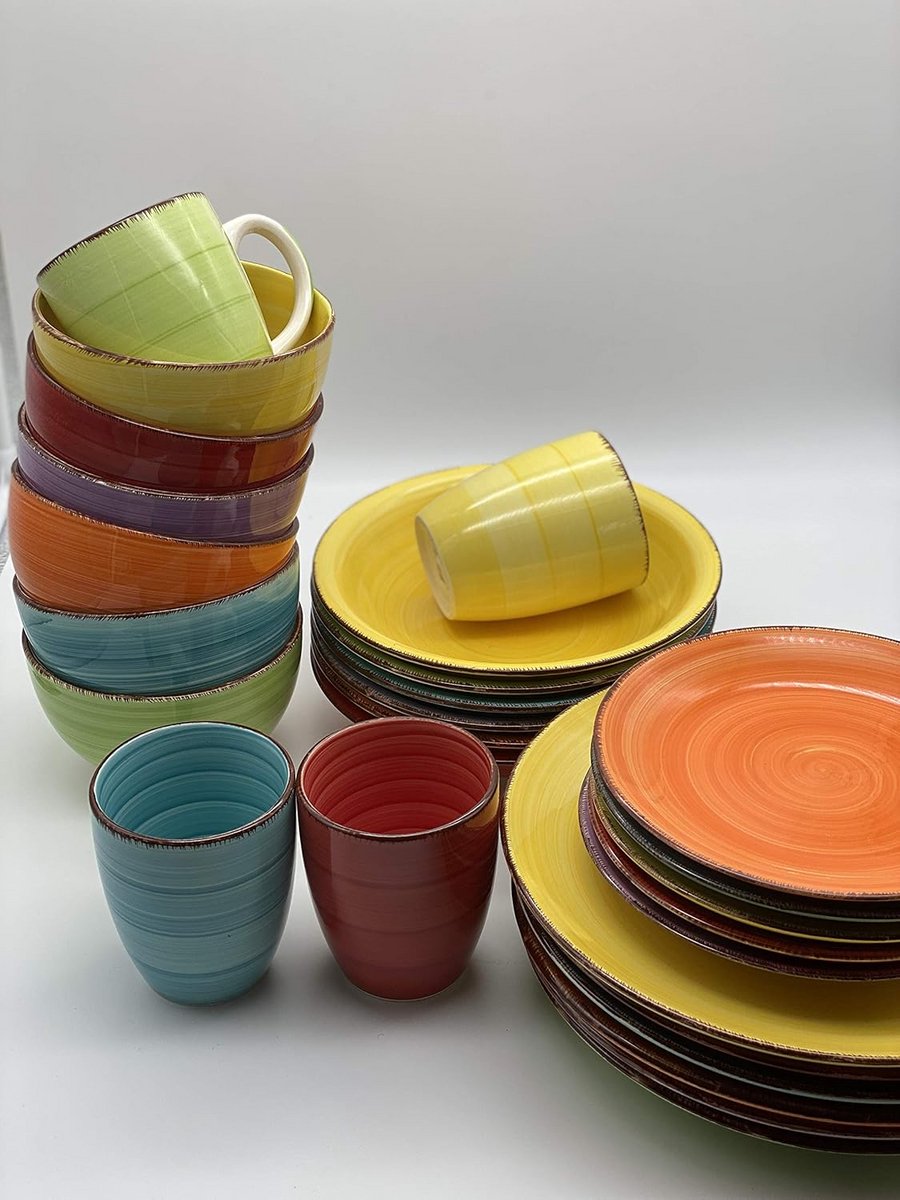 Servies Set 6 Borden 27cm Porselein Dinerborden in Kleurrijke Uni Stijl