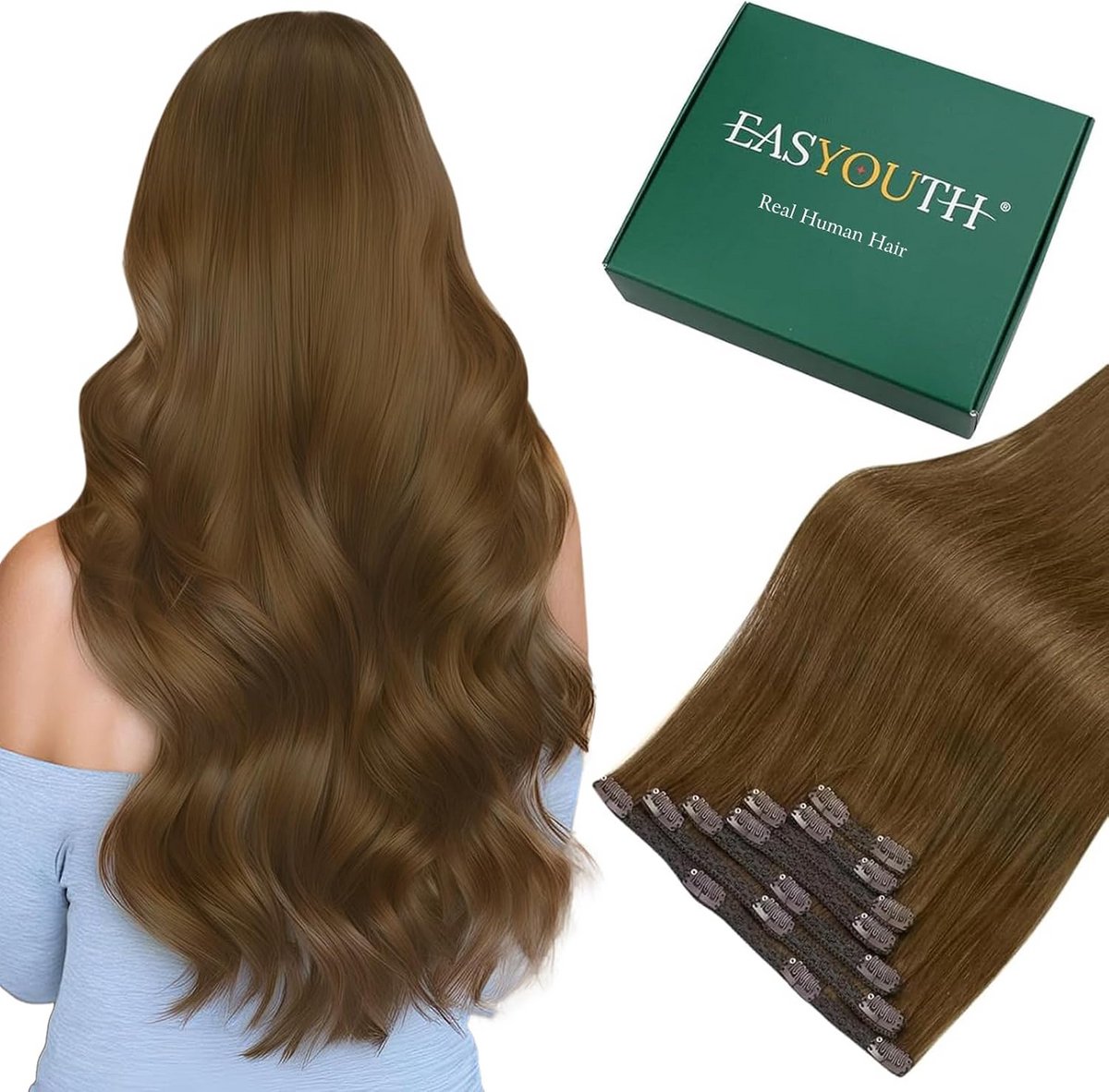 Clip-in Haarverlenging 7 Delen 40cm Echt Menselijk Haar Extensions Donkerbruin