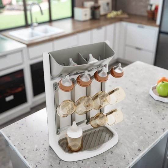 TSD goods - Flessen Droogrek - Flessenrek Baby - Droogrek Voor Baby Flessen - Baby Voeding - Wit & Grijs Staand — afbeelding 3
