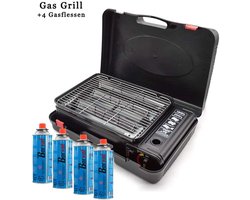 IBBO® - Party Grill - Camping gasbarbecue - Draagbare gasbarbecue -incl 4 gasflessen - Dual fuel camping stov - Butaan gasstel - Outdoor kooktoestel