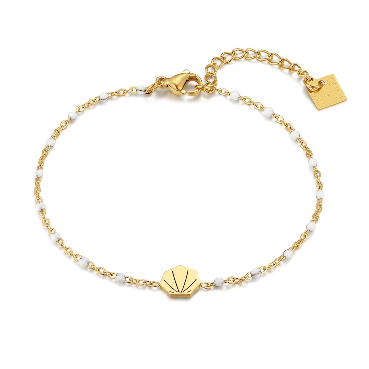 Twice As Nice Armband in edelstaal, schelp en kralen Goudkleurig 16cm+3cm