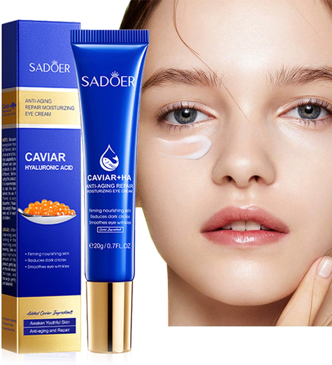 SADOER | Oogcrème | Caviaar , hyaluronzuur ,Collageen & Niacinamide |Tegen Wallen & Donkere kringen - Eye Cream - Oogcrème met Retinol | Oogcrème, Oogcontour | Maskeren & Verwijderd Zwarte wallen onder de ogen | Hydraterend & Versterkt de huid