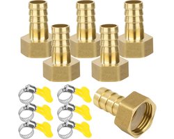 6x Messing Buisadapter 14mm Weerhaak naar 1/2 Inch Binnendraad - Slangkoppeling voor Water, Gas en Lucht
