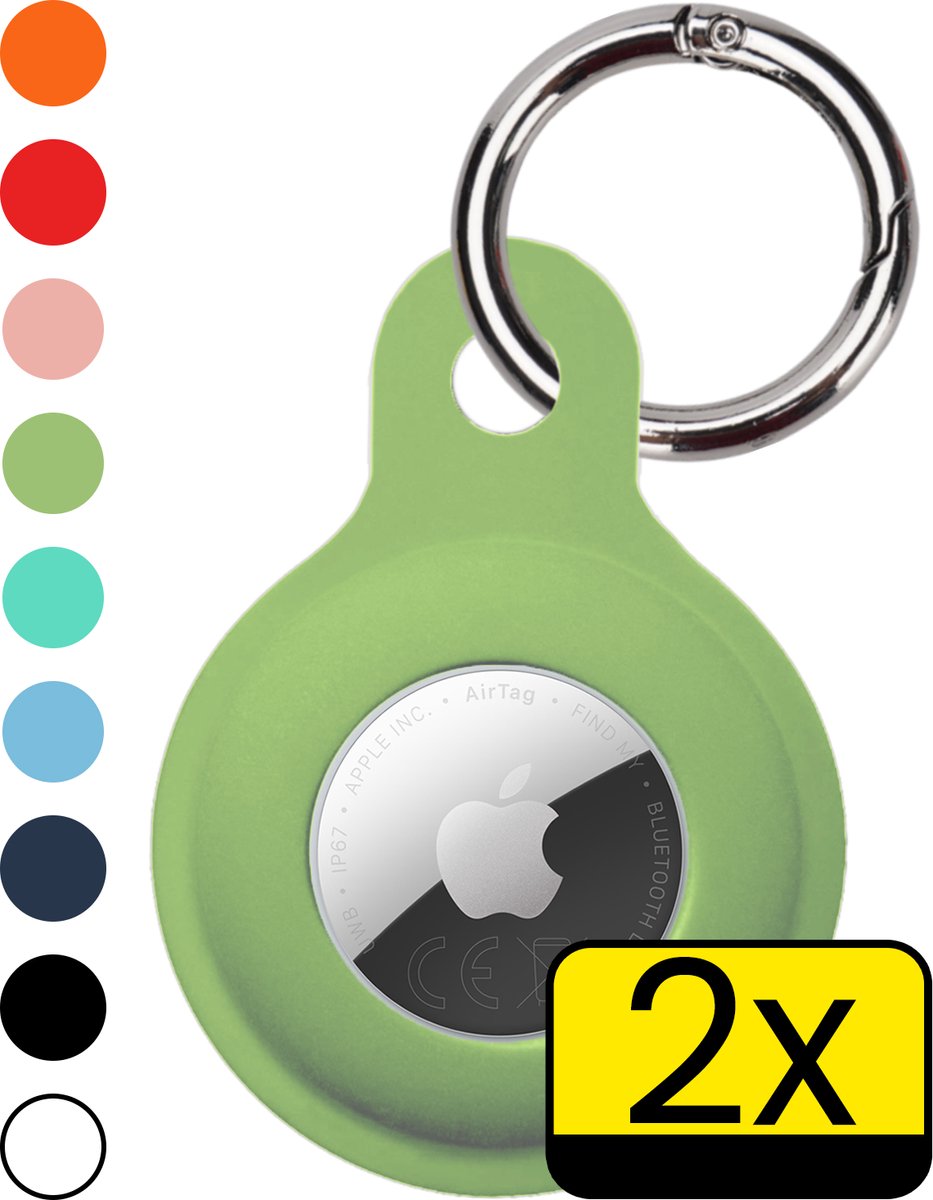 Hoesje Geschikt voor Apple AirTag 2e generatie Hoesje Sleutelhanger Houder - Siliconen Hoesje Geschikt voor Apple AirTag 2 Hoesje - Lichtgroen - 2 Stuks