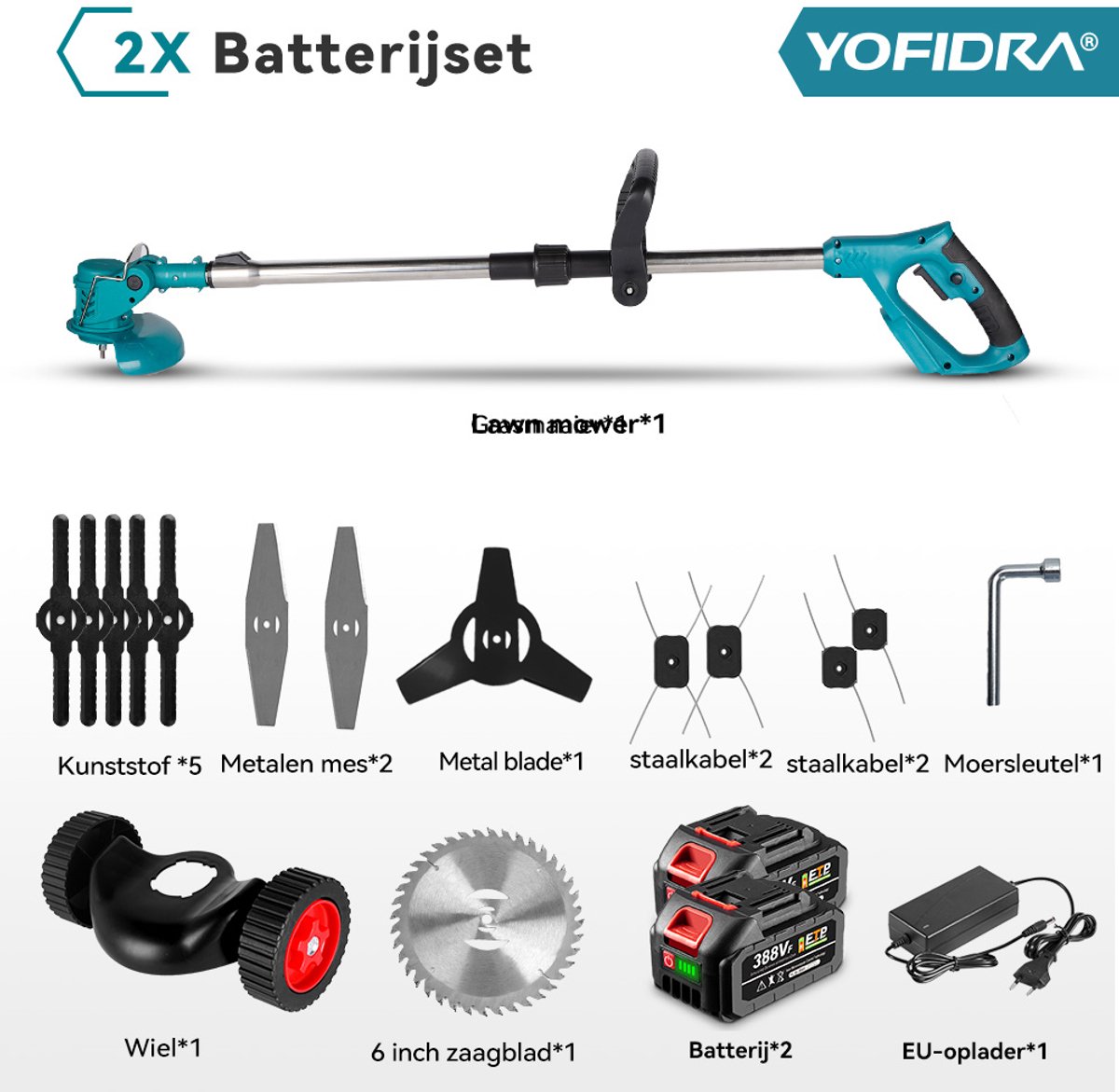 Yofidra Accu Bosmaaier - 4-in-1 Kantenmaaier - 150 mm Grastrimmer - Opvouwbaar - Draadloos & Elektrisch Grasmaaier - Incl. 2 Accu ‘s - voor gazon, struiken en onkruid. – foto 4