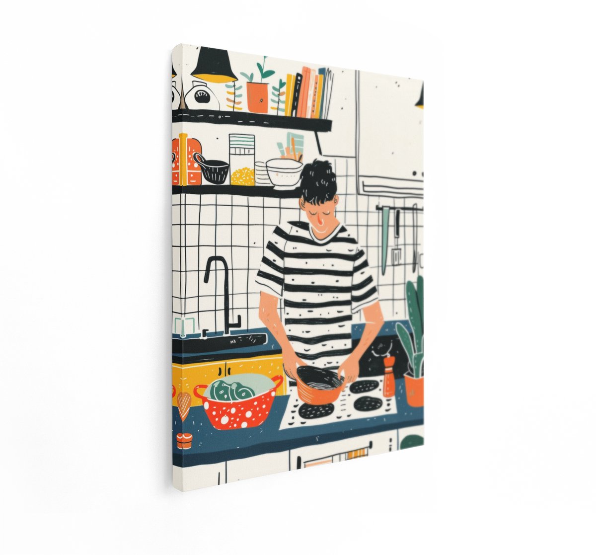 Artaza Canvas Schilderij Keuken - 60x80 cm - Wanddecoratie Kokende Man - Muurdecoratie Mod