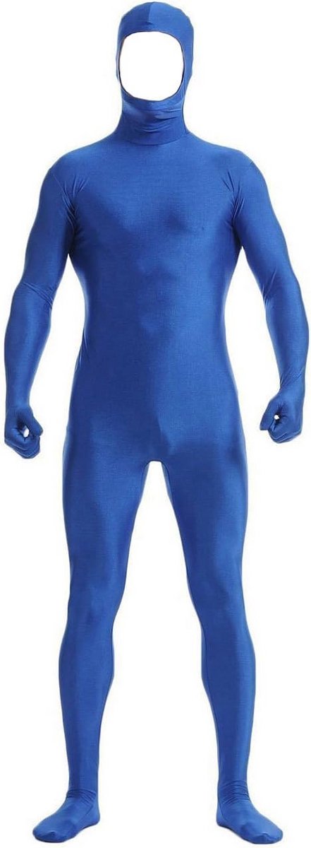 Stretch Spandex Zentai Suit Open Gezicht Bodysuit Volledige Overal Blauw