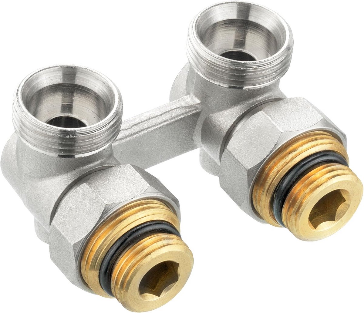 Aansluitblok voor Radiator Rechte Doorloop - Zelfdichtend en Afsluitbaar - 1/2" x 3/4" Aansluiting