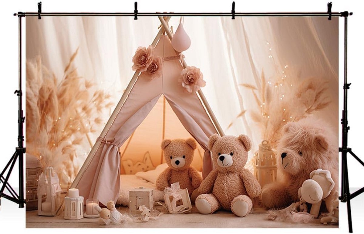 Boho Fotografie Achtergrond 8x6ft met Pampas Gras en Bloemen - Feest & Kinder Decor