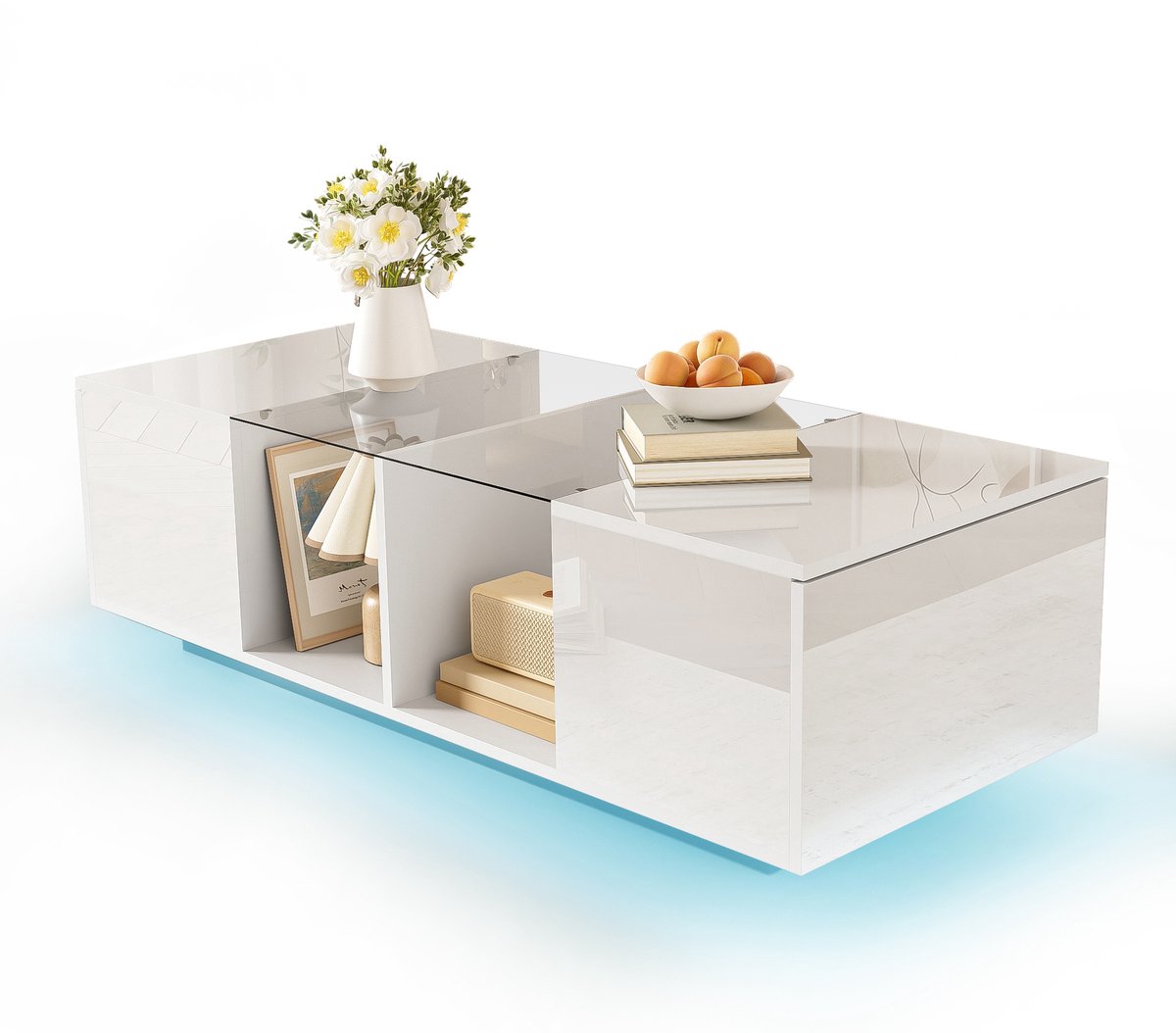 Clruro Moderne witte salontafel met ledverlichting, hoogglans tafelblad, 120 x 50 x 38,5 cm