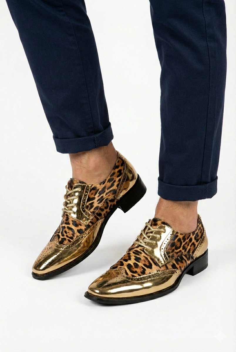 Herenschoenen - Foute Party - Panter Schoenen - Metallic Goud - Maat 46