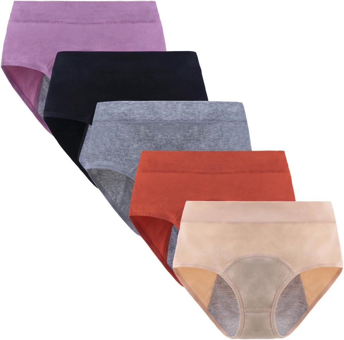 Ondergoed voor Vrouwen, 5-Pack, Middelhoge Taille, Lekdicht en Absorberend voor Menstruatie