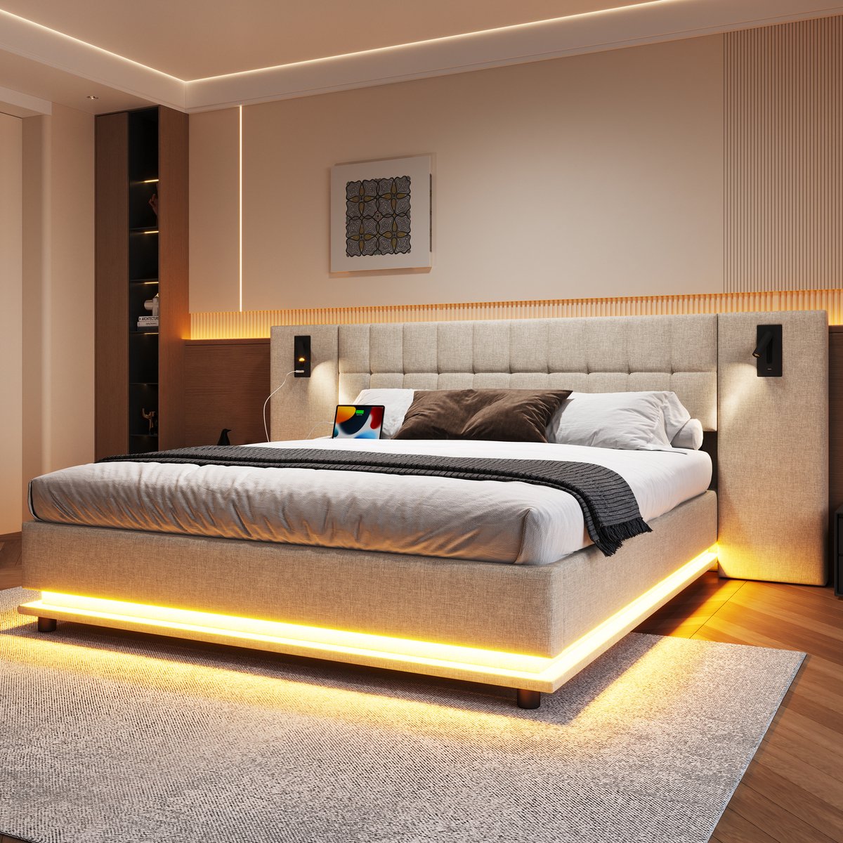 REDOM Bedframe 180x200 cm – Modern Design Met LED Verlichting & USB Aansluiting – Inclusie