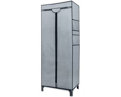 Intirilife Opvouwbare kledingkast van GRIJS textiel, 68 x 45 x 175 cm met rits, kledingstang, vakken en zijvak - Textielgarderobe voor op de camping