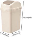 Beige afvalemmer met bruin kantel-deksel, met afmetingen 41x27x17,7cm.