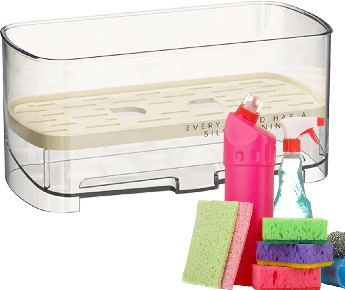 Sponshouder Keuken - Gootsteen Organizer - Keuken Opbergen - Antislip Basis - 8.5cm Hoog - Wit