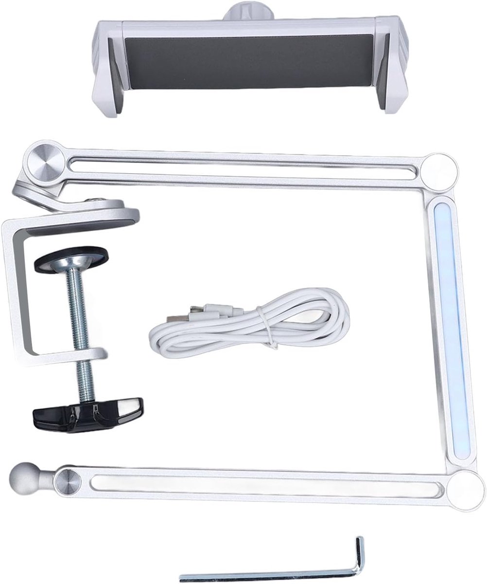 Metalen Bedhouder - Flexibele Arm - Handsfree Kijken - 360 Graden Rotatie - Verstelbaar Licht - Zilver