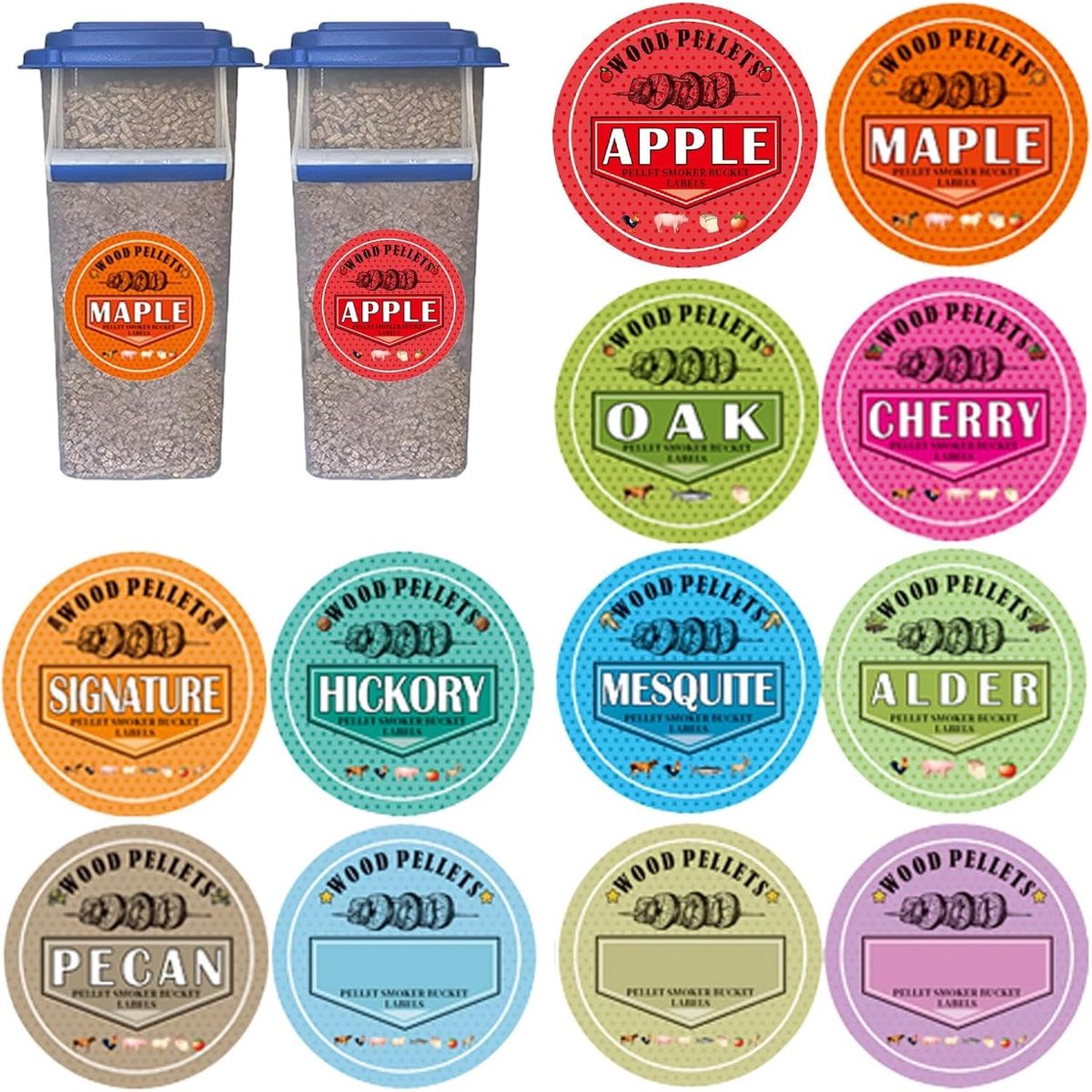 Pellet Etiketten - Voorraad Stickers - Pellet Opslag - 12 Stuks Set - 10 cm Diameter
