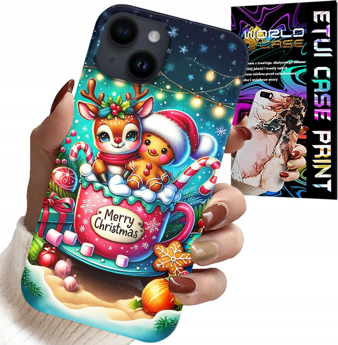 iPhone 13 hoesje - Rendier met peperkoek, vrolijk kerstfeest
