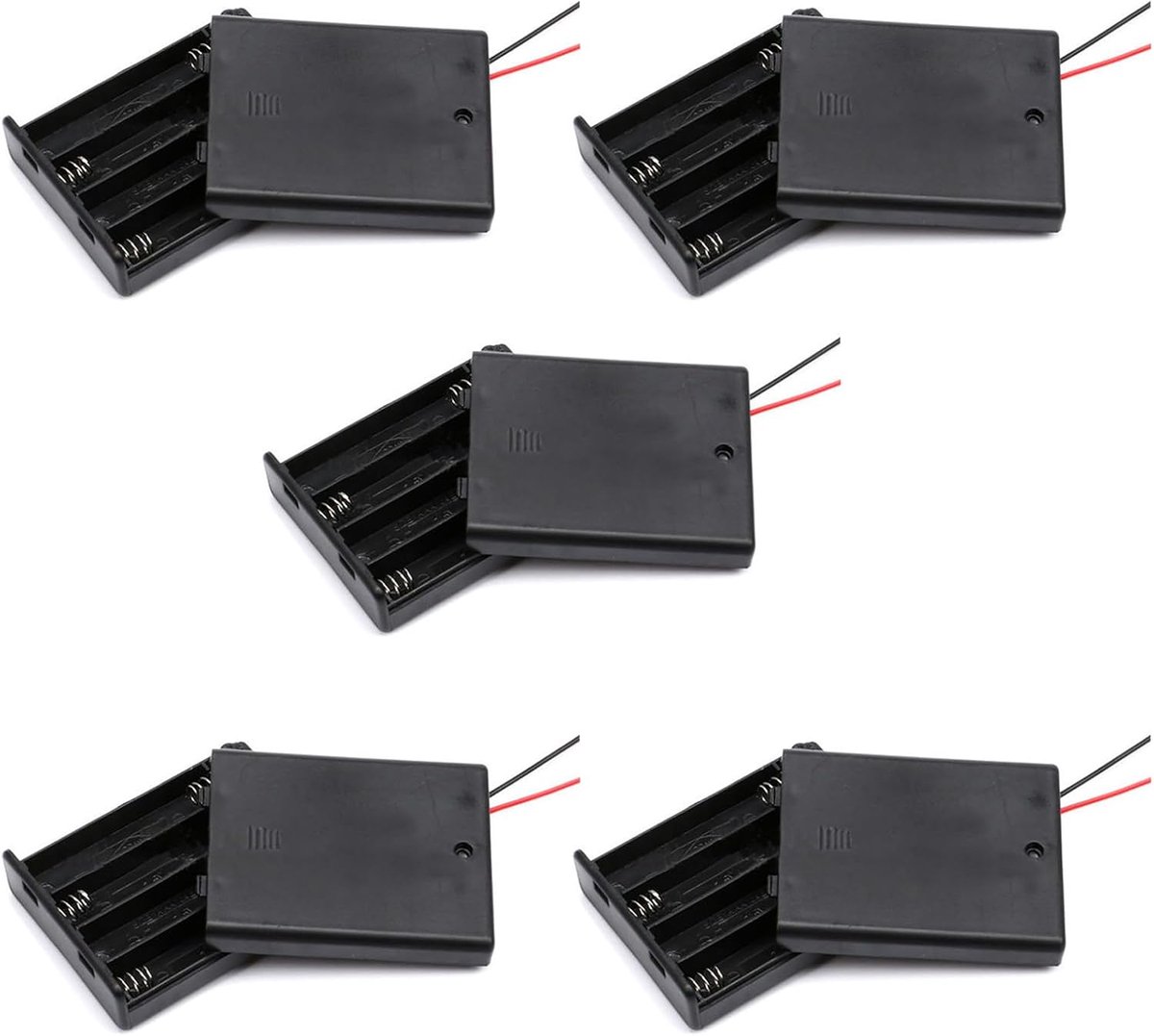 Batterijhouders - Opslagboxen - Apparaten Voeden - Met Deksel Schakelaar - 5 Stuks - Zwart