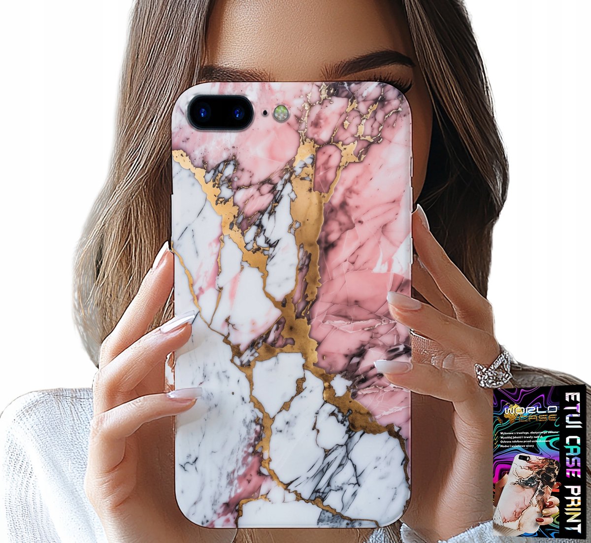 iPhone hoesje (7 Plus) - Roze wit marmer, steenpatroon