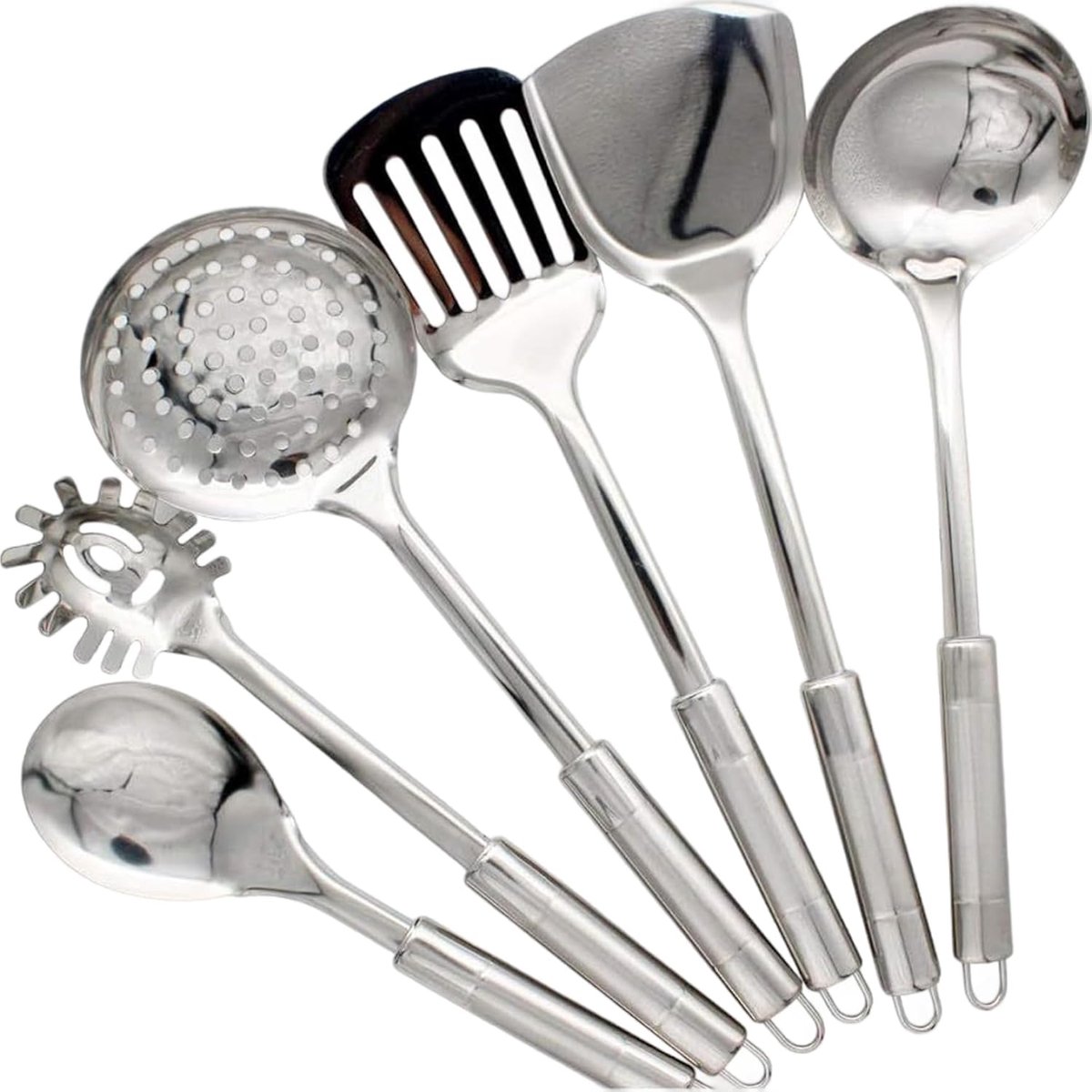 Kookgerei Set - Keukenbenodigdheden - Restaurant Keuken - Wand Opknoping - 6 Delig - Zilver