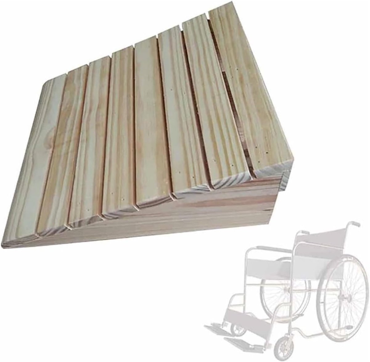 Houten Drempelhulp - Drempel oprijplaat - Gemakkelijke toegang - Antislip oppervlak - 38.8 x 35 x 14 cm - Houtkleur