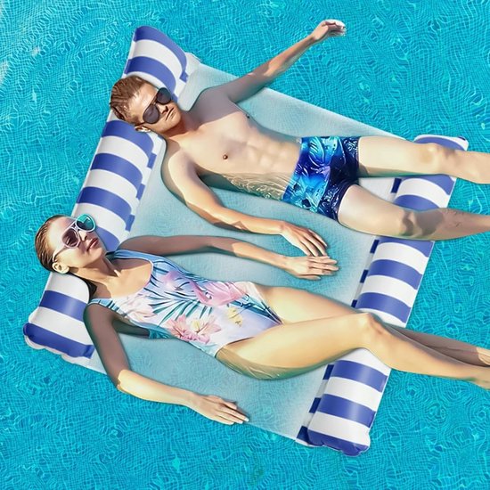 Waterhangmat - Opblaasbaar Lounger - Zwemmen Ontspanning - Dubbele Zitfunctie - 130x132 cm - Donkerblauw — afbeelding 2