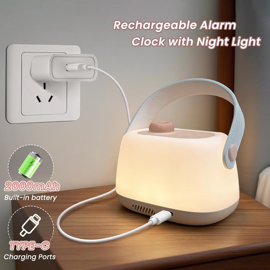 Kinderwekker - Digitale Klok - Slaapkamer Nachtlampje - Dimbare LED - 16x11 CM - Roze — afbeelding 4