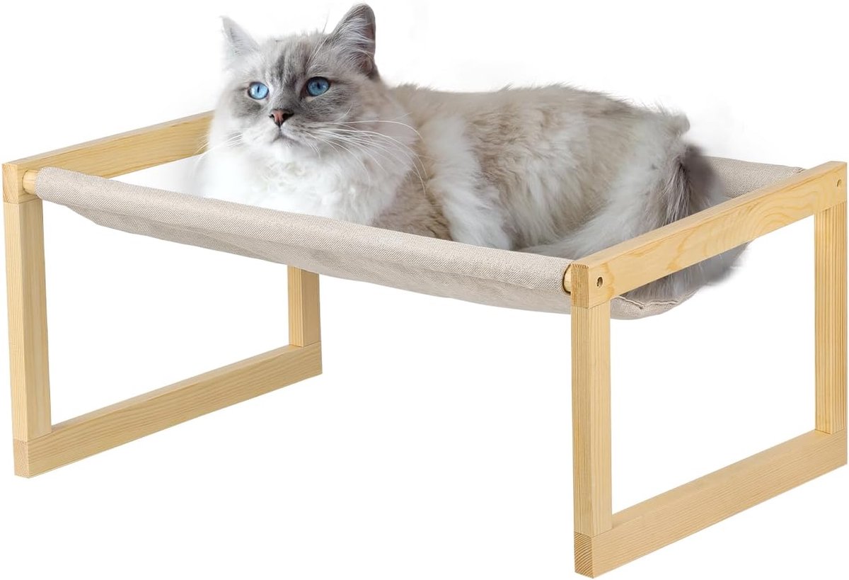 Kattenbed Hout - Kattenbank Meubel - Rustplek Kat - Afneembaar Wasbaar - 50x40x25 cm - Grijs