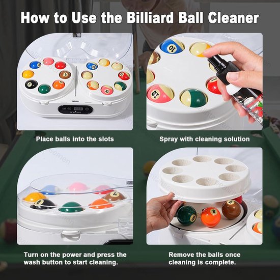 Biljartbal Reiniger - Poolbal Poetsmachine - Snel Ballen Glanzen - Dubbele Roterende Schijven - 16 of 22 Ballen - Wit — afbeelding 3