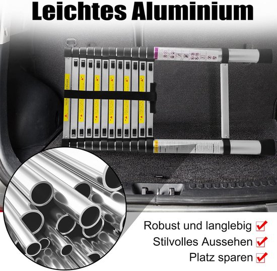 Telescopische Ladder - Uitschuifbare Ladder - Veelzijdig Gebruik - Opvouwbaar Ontwerp - 3.8 Meter - Zilver van Merkloos	 — afbeelding 3