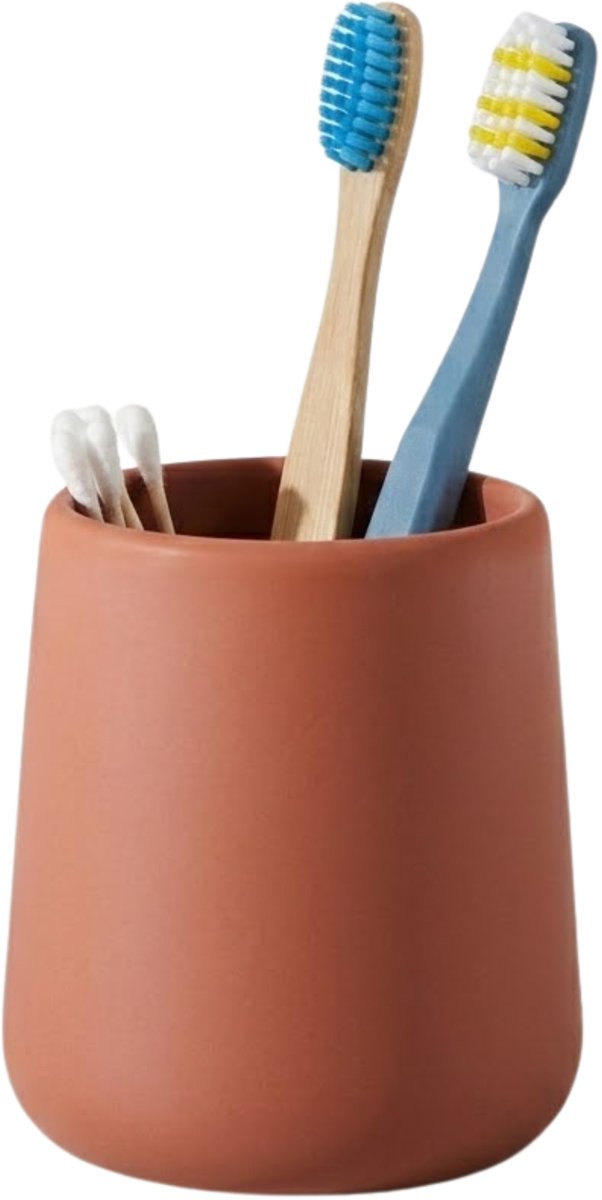 Bathroom Solutions Badkamer beker / tandenborstelhouder Earth Serie - Keramiek - terracotta - 8 x 10 cm