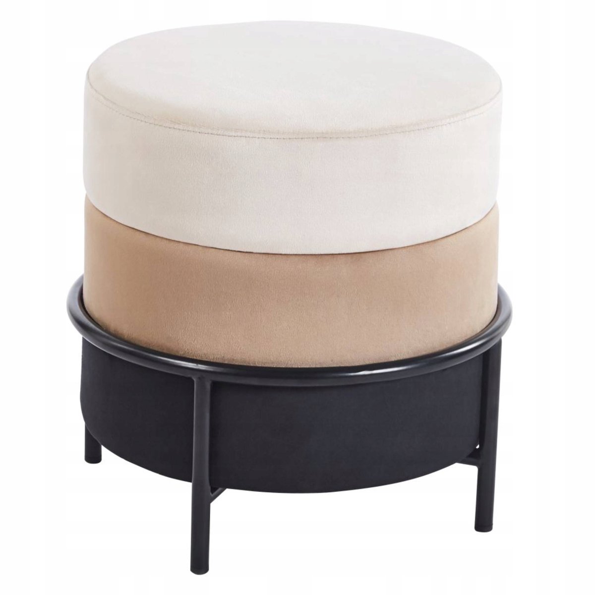 Furnitex P8-FX - Poef - Rond - Beige/Cappuccino/Zwart - Fluwelen bekleding