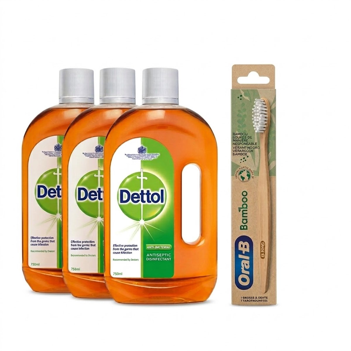 3 Pack Dettol Allesreiniger - Ontsmettingsmiddel - 3x750 ml + Oral-B Bamboe Tandenborstel GRATIS erbij!