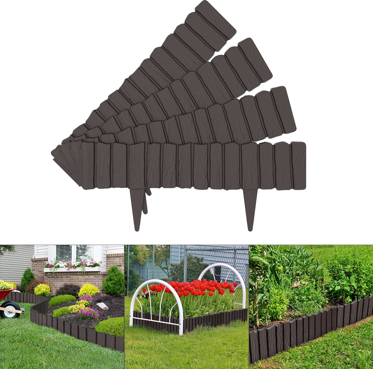 Froadp Robuuste Houtlook Tuinborder 11,5m - Decoratieve Palissade - Bruin