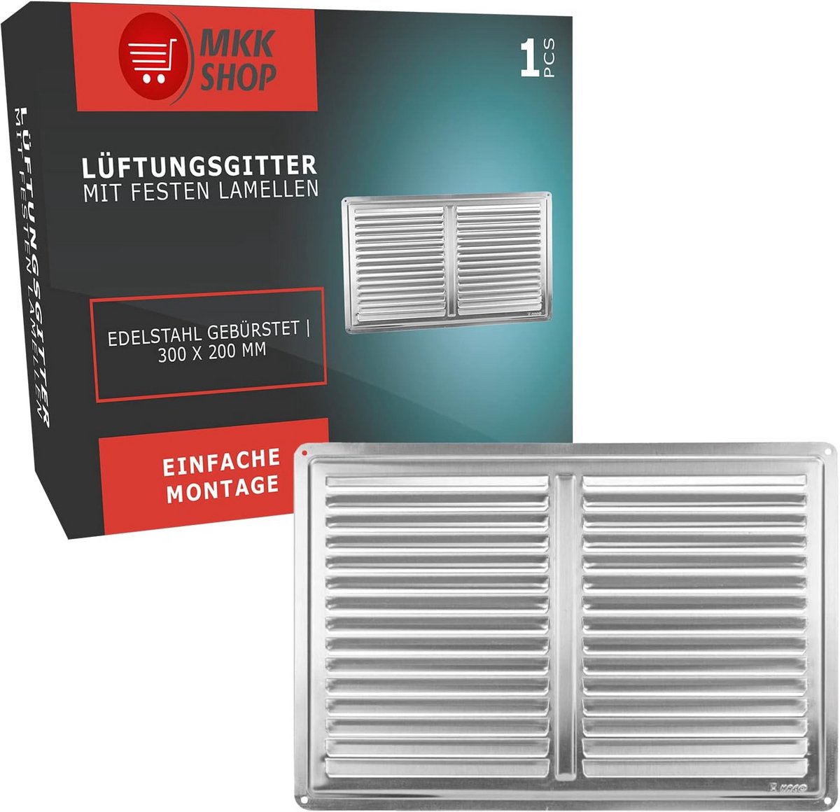 Ventilatierooster Roestvrij Staal 300 x 200 mm voor Keuken, Badkamer en Garage