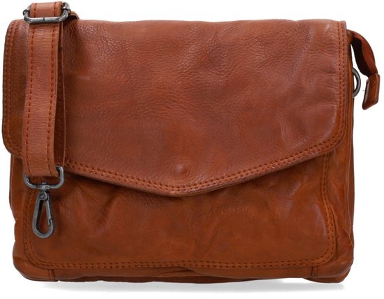 No Stress Cognac Leren Schoudertas Met Drukknoop - Maat Onesize