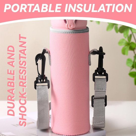 Neopreen hoes voor thermosflessen, draagtas voor drinkflessen, waterfles bescherming, schokbestendige hoes, roze, 1500 ml — afbeelding 3